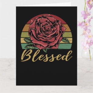 Distressed Retro Sunset Red Rose Blessed Card