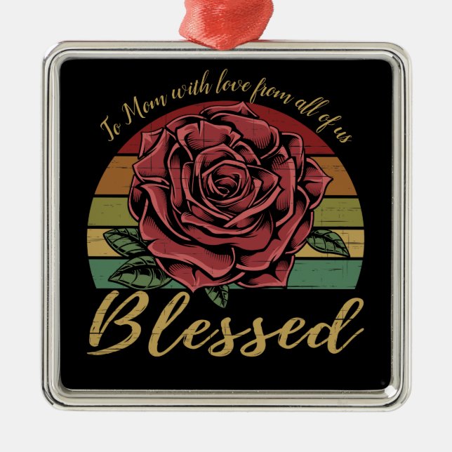 Distressed Retro Sunset Red Rose Blessed Metal Ornament (Front)