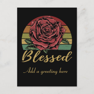 Distressed Retro Sunset Red Rose Blessed Postcard