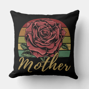 Distressed Retro Sunset Red Rose Mother Cushion