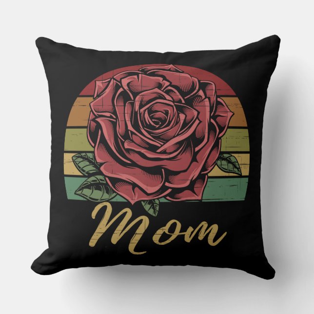 Distressed Retro Sunset Red Rose Mum Cushion (Front)