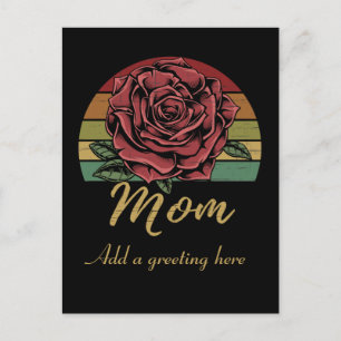 Distressed Retro Sunset Red Rose Mum Postcard
