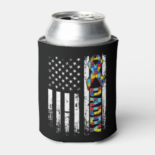 Distressed Retro Vintage American Flag Autism Dadd Can Cooler