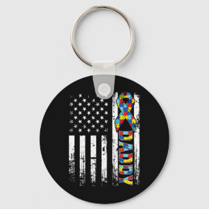 Distressed Retro Vintage American Flag Autism Dadd Key Ring