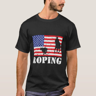 Distressed Roping Usa American Flag Vintage Rodeo T-Shirt