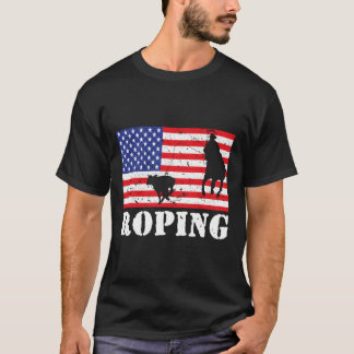 Distressed Roping Usa American Flag Vintage Rodeo T-Shirt