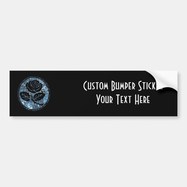 Distressed Rose Silhouette Cameo - Blue Bumper Sticker (Front)