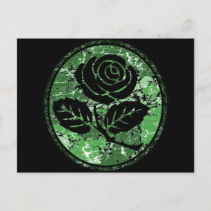 Distressed Rose Silhouette Cameo - Green Postcard