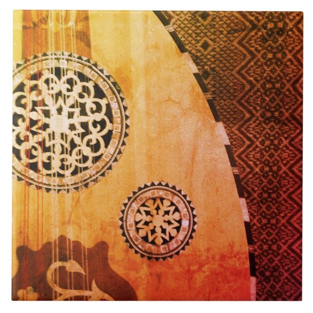 Distressed Rustic Egyptian Oud Middle Eastern Lute Ceramic Tile (Front)