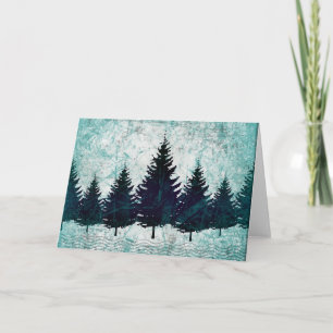 Distressed Rustic Evergreen Pine Trees Forest Holiday Card