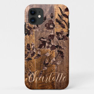 Distressed  Rustic Wood grain, country roses  iPhone 11 Case