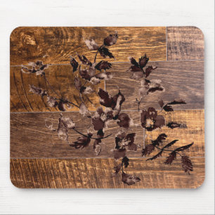 Distressed  Rustic Wood grain, country roses  Mouse Pad