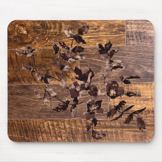 Distressed  Rustic Wood grain, country roses  Mouse Pad (Front)