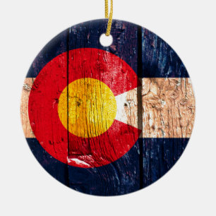 Distressed rustic wooden Colorado flag ornament