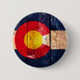 Distressed rustic wooden Colorado state flag 6 Cm Round Badge