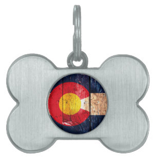 Distressed rustic wooden Colorado state flag Pet Tag