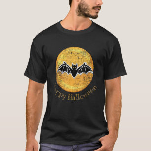 Distressed Scary Bat Full Moon Happy Halloween Oct T-Shirt
