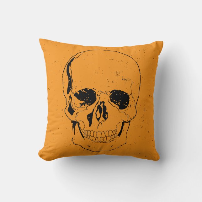 Distressed Scary Halloween Black Skull Cushion (Front)
