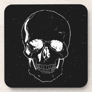 Distressed Scary Halloween White Skull Coaster