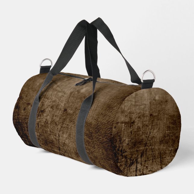Distressed Scratched Faux Brown Leather Duffle Bag (Left Corner)