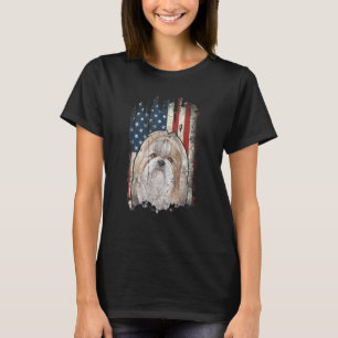 Distressed Shih Tzu American Flag Patriotic Dog T-Shirt