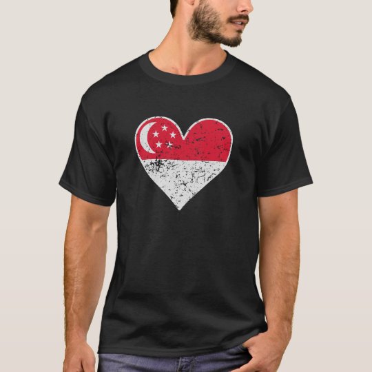 Distressed Singaporean Flag Heart T-Shirt