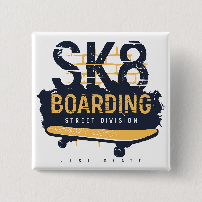 Distressed SK8 Boarding Street Division 15 Cm Square Badge (Front)