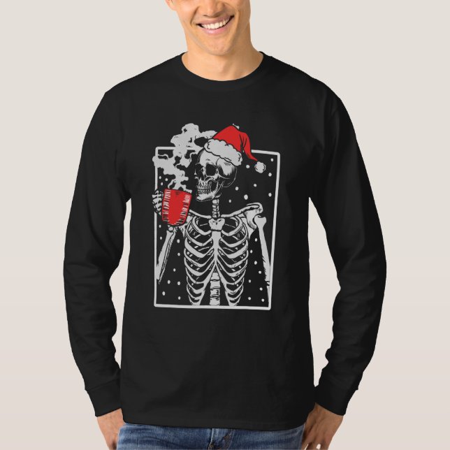 Distressed Skeleton Smiling Skull Drinking Coffee  T-Shirt (Front)
