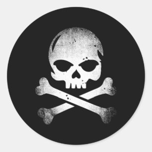 Distressed Skull And Crossbones Pirate Skull Cross Classic Round Sticker