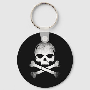 Distressed Skull And Crossbones Pirate Skull Cross Key Ring