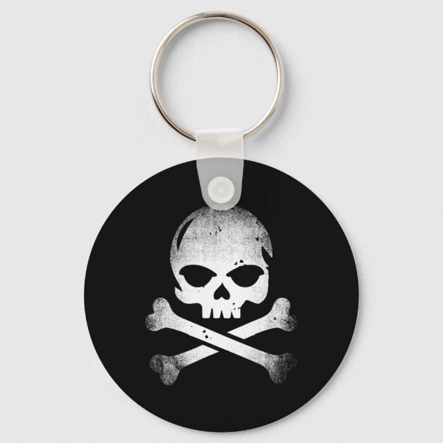 Distressed Skull And Crossbones Pirate Skull Cross Key Ring (Front)