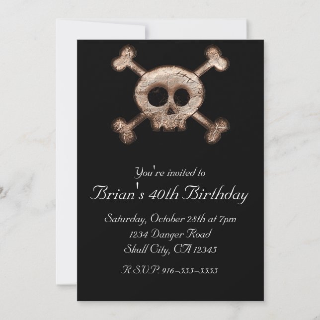 Distressed Skull Bones ANY EVENT Black Invitations (Front)