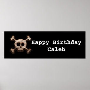 Distressed Skull & Bones Birthday Party Banner Poster