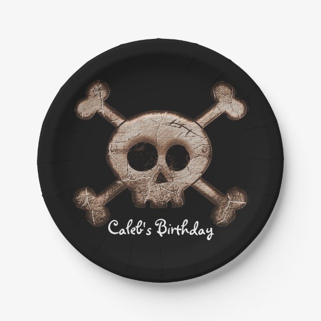 Distressed Skull & Bones Birthday Party Plates (Front)