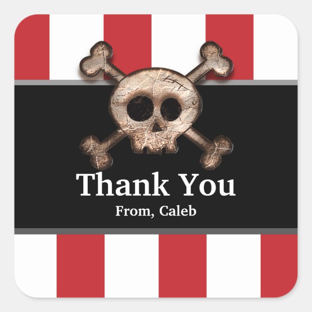 Distressed Skull Bones Pirate Party Sticker Labels (Front)