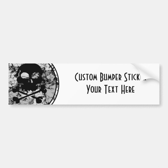 Distressed Skull & Crossbones Silhouette B&W Bumper Sticker (Front)