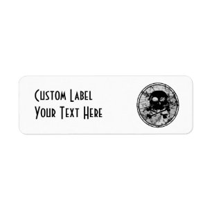 Distressed Skull & Crossbones Silhouette B&W Return Address Label
