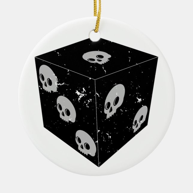 Distressed Skull Drawings Dice Ceramic Ornament (Front)