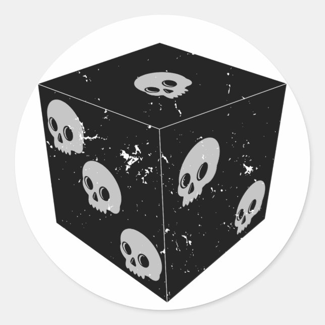 Distressed Skull Drawings Dice Classic Round Sticker (Front)