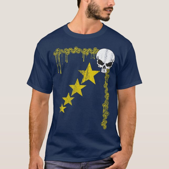 Distressed Skull/Star Pattern T-Shirt (Yellow) (Front)