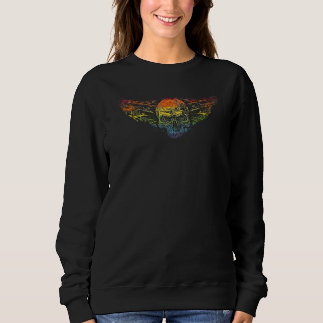 Distressed Skull Vintage Aesthetic Rainbow Lgbtq Sweatshirt (Front)