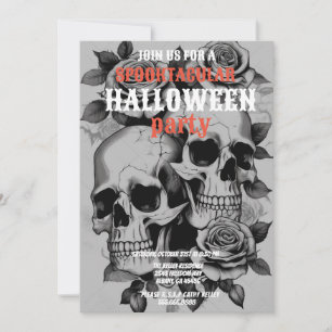 Distressed Skulls Black & White Halloween Party Invitation
