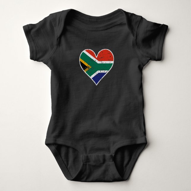 Distressed South African Flag Heart Baby Bodysuit (Front)