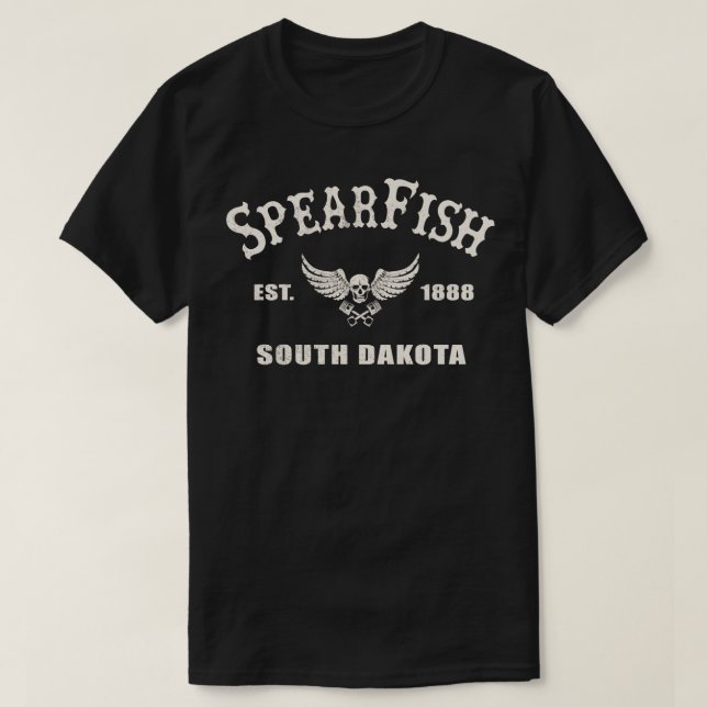 Distressed Spearfish South Dakota Motorcycle Biker T-Shirt (Design Front)