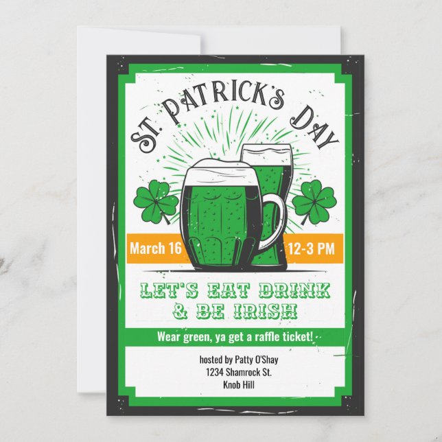 Distressed St. Patrick's Day Green Beer Invitation (Front)