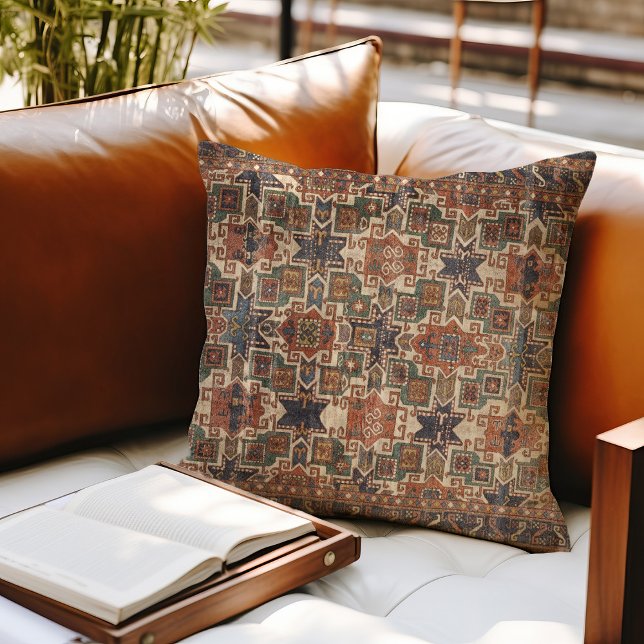 Distressed Star Kazak Orange Blue Cushion (Creator Uploaded)