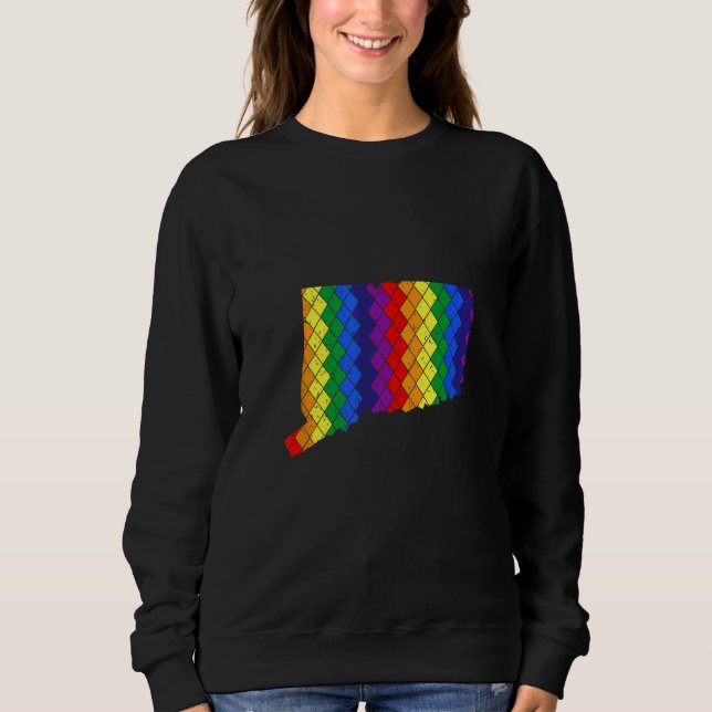 Distressed State of Connecticut LGBT Rainbow Gay P Sweatshirt (Front)