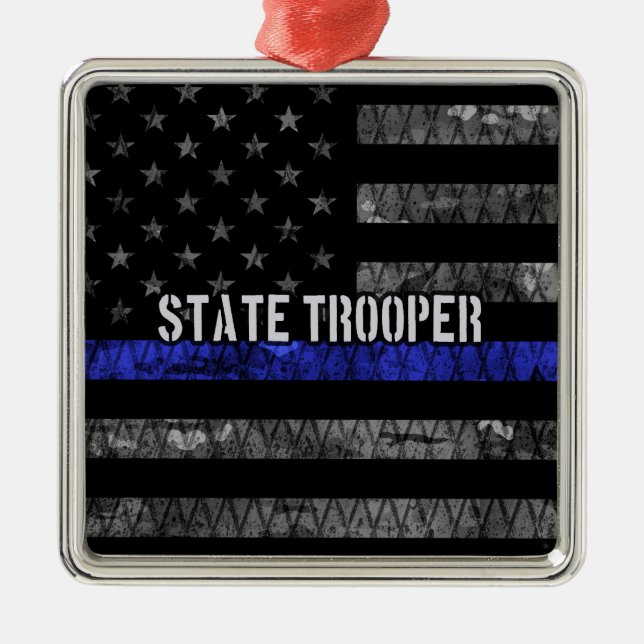 Distressed State Trooper Police Flag Metal Ornament (Front)