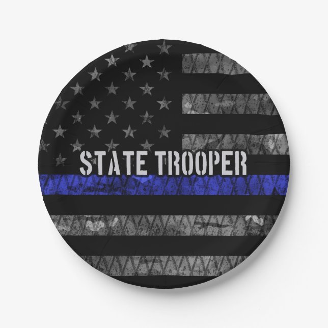 Distressed State Trooper Police Flag Paper Plate (Front)