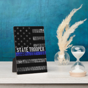 Distressed State Trooper Police Flag Plaque